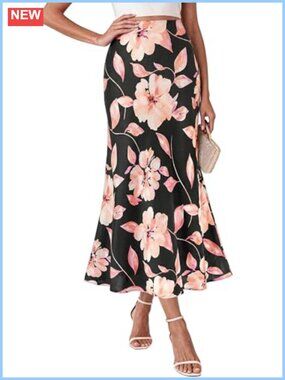 Satin Silk Like A-Line Elastic High Waist Midi Skirt for Women